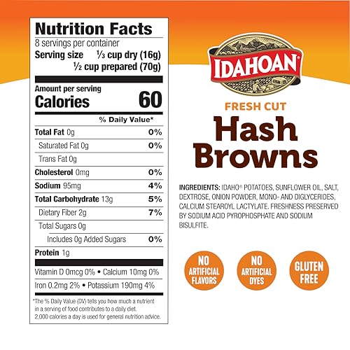 Idahoan Fresh Cut Hash Browns in a hot pan delivering a golden-crisp sizzle as a side.