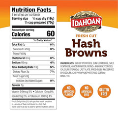 Idahoan Fresh Cut Hash Browns in a hot pan delivering a golden-crisp sizzle as a side.