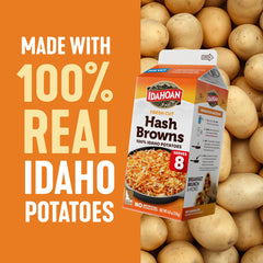 Idahoan Hash Browns boiling, ready in 10 minutes for a quick meal.