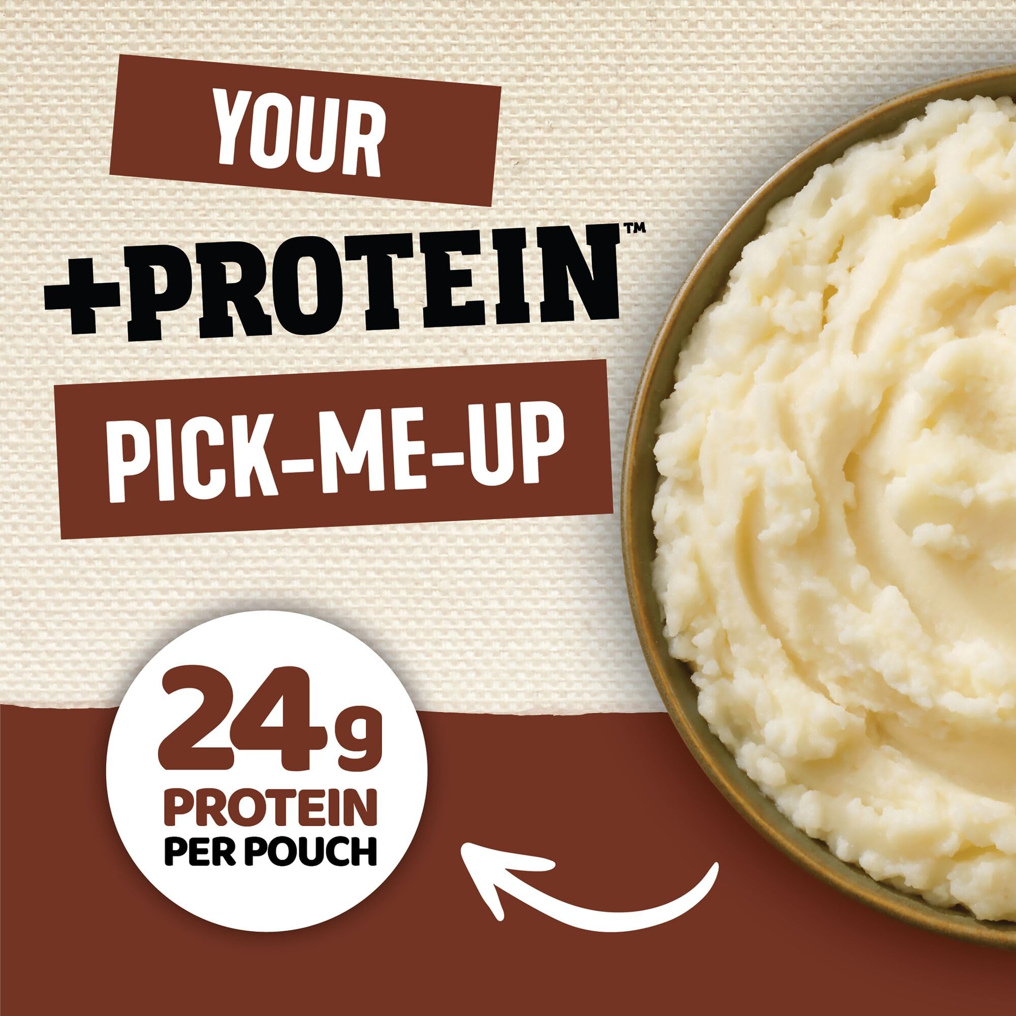 Idahoan Loaded Baked +Protein mashed potatoes microwave-ready bowl for fast meal prep.
