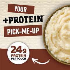 Idahoan Loaded Baked +Protein mashed potatoes microwave-ready bowl for fast meal prep.