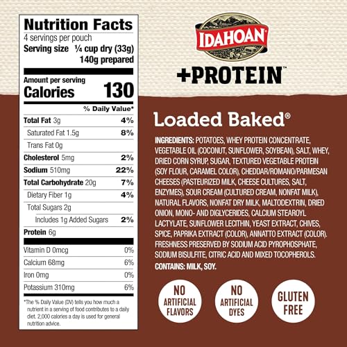 Idahoan Loaded Baked +Protein mashed potatoes serving bowl ready to eat.