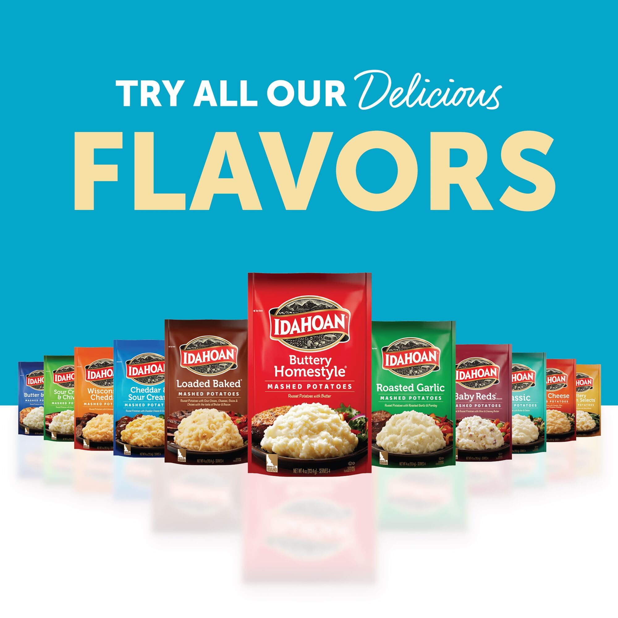 Idahoan mashed potatoes in a bowl, ready as a versatile side.