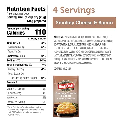 Idahoan Smoky Cheese and Bacon mashed potatoes ready in four minutes