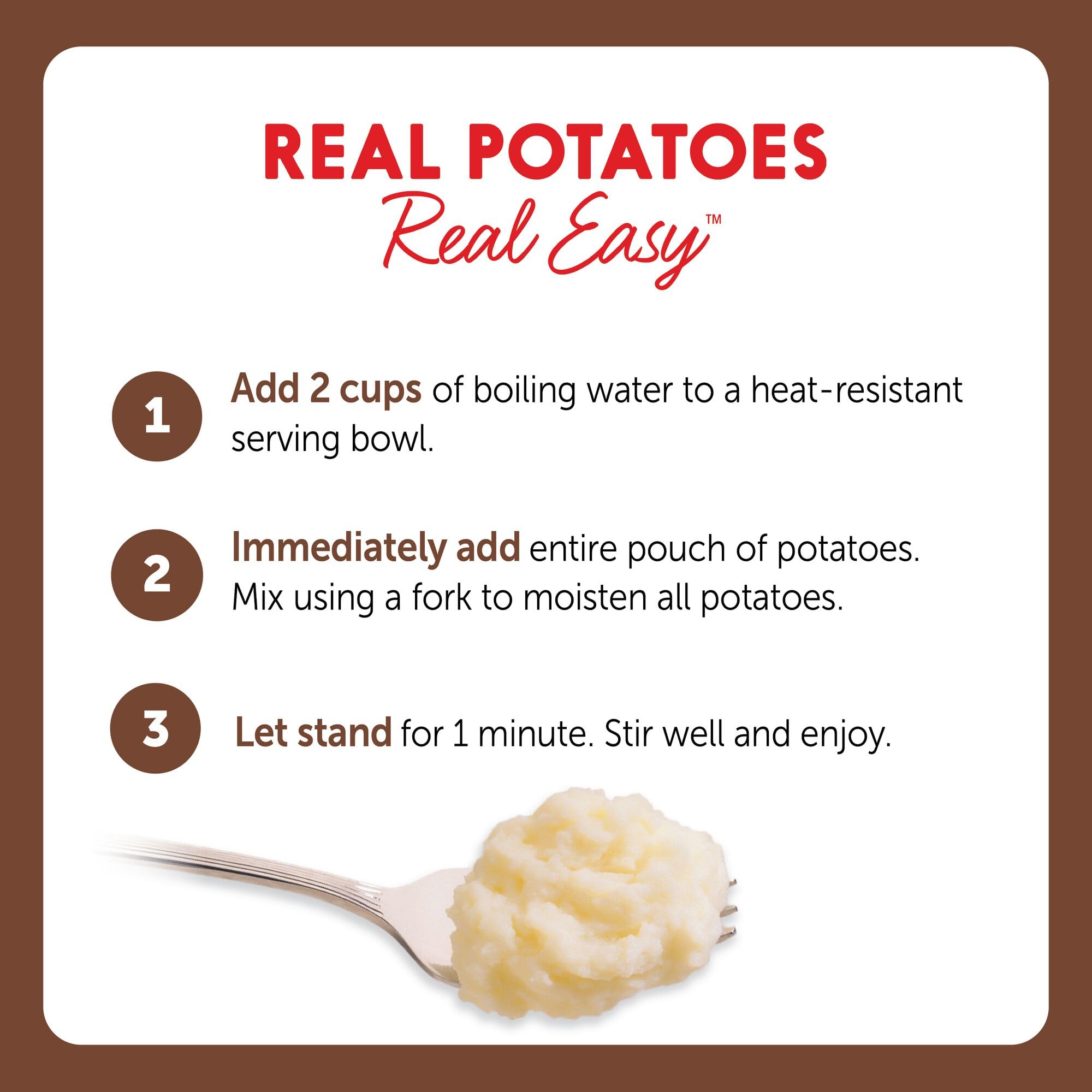 Idahoan Smoky Cheese and Bacon mashed potatoes made with real Idaho potatoes, creamy texture