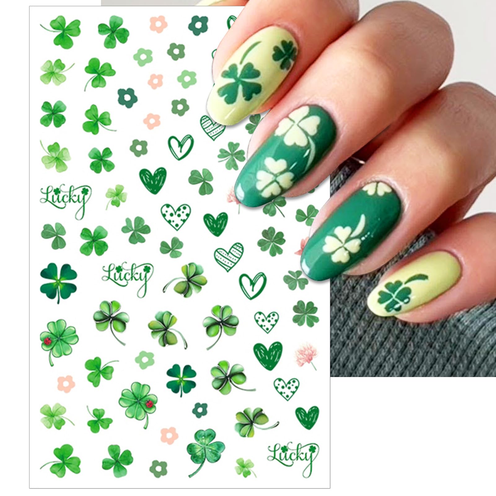IDDFEVE self-adhesive shamrock decals add glossy finish to natural nails