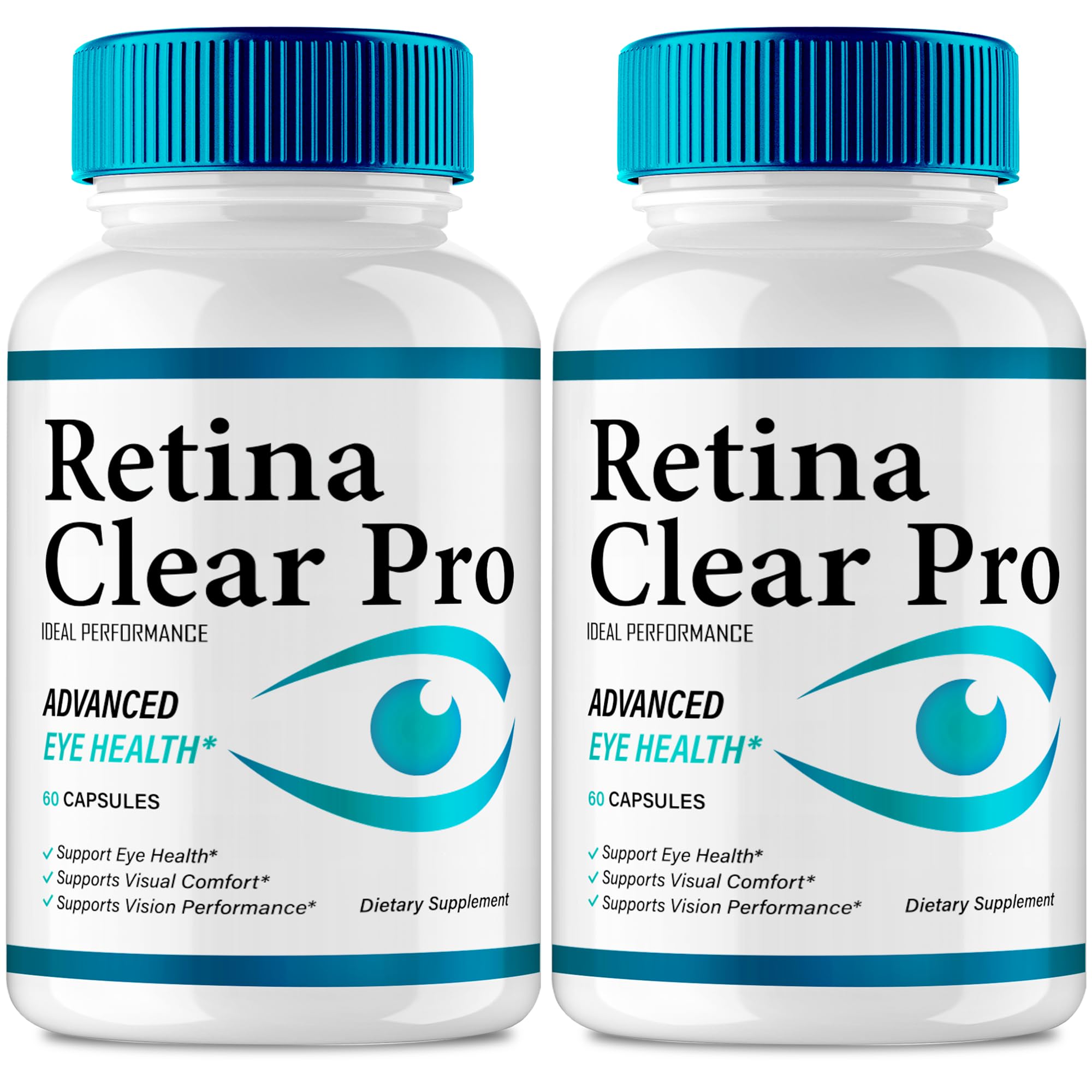 IDEAL PERFORMANCE Retina Clear bottle pour for easy daily dosing and visible wellness support.