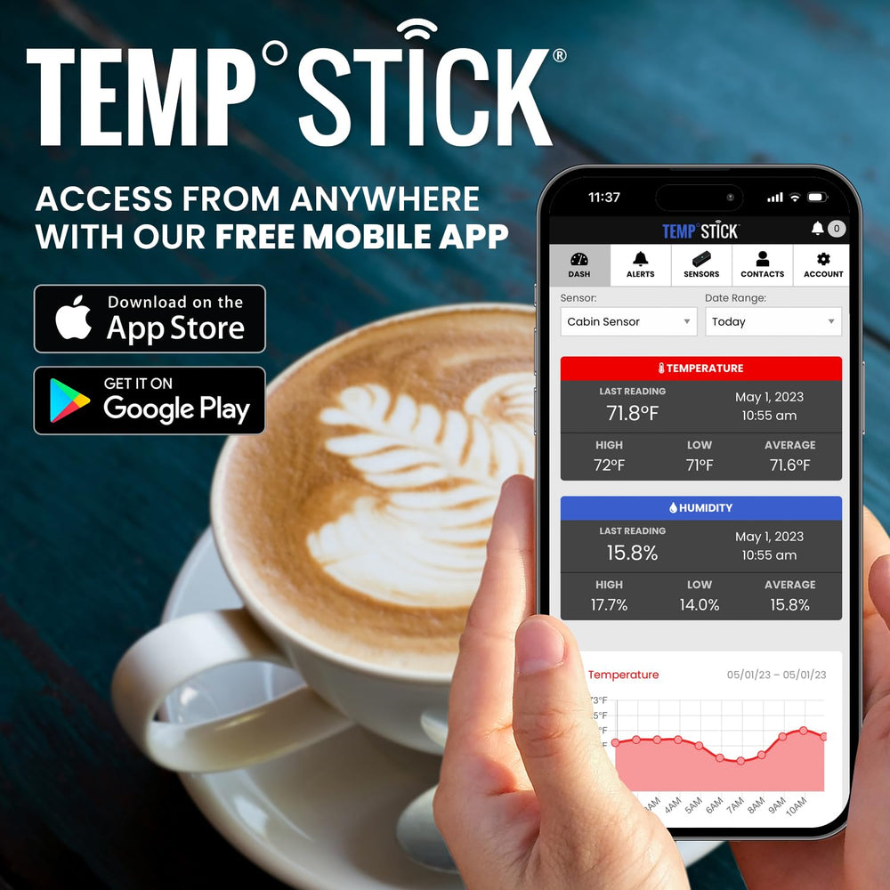 Ideal Sciences Temp Stick data logging chart highlights continuous readings.