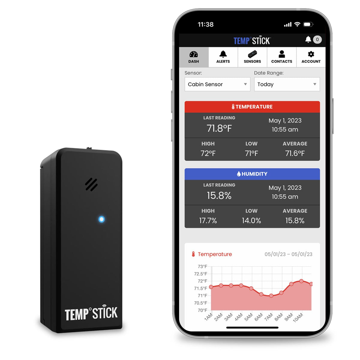 Ideal Sciences Temp Stick remote WiFi sensor for precise environmental monitoring.