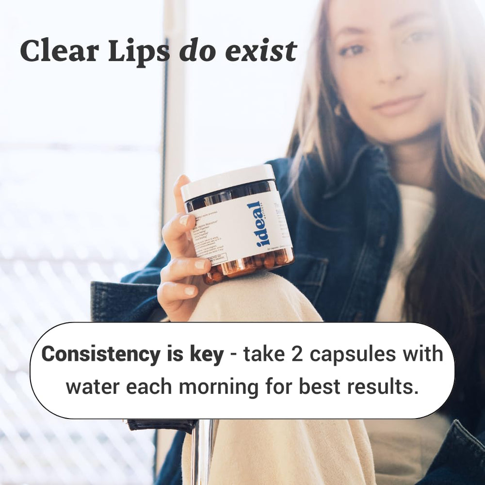 Product shown in a routine setup highlighting lip health and immune support.