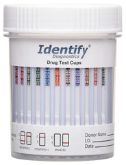 Identify Diagnostics 12-panel cup front view with clear results for quick at-home screening