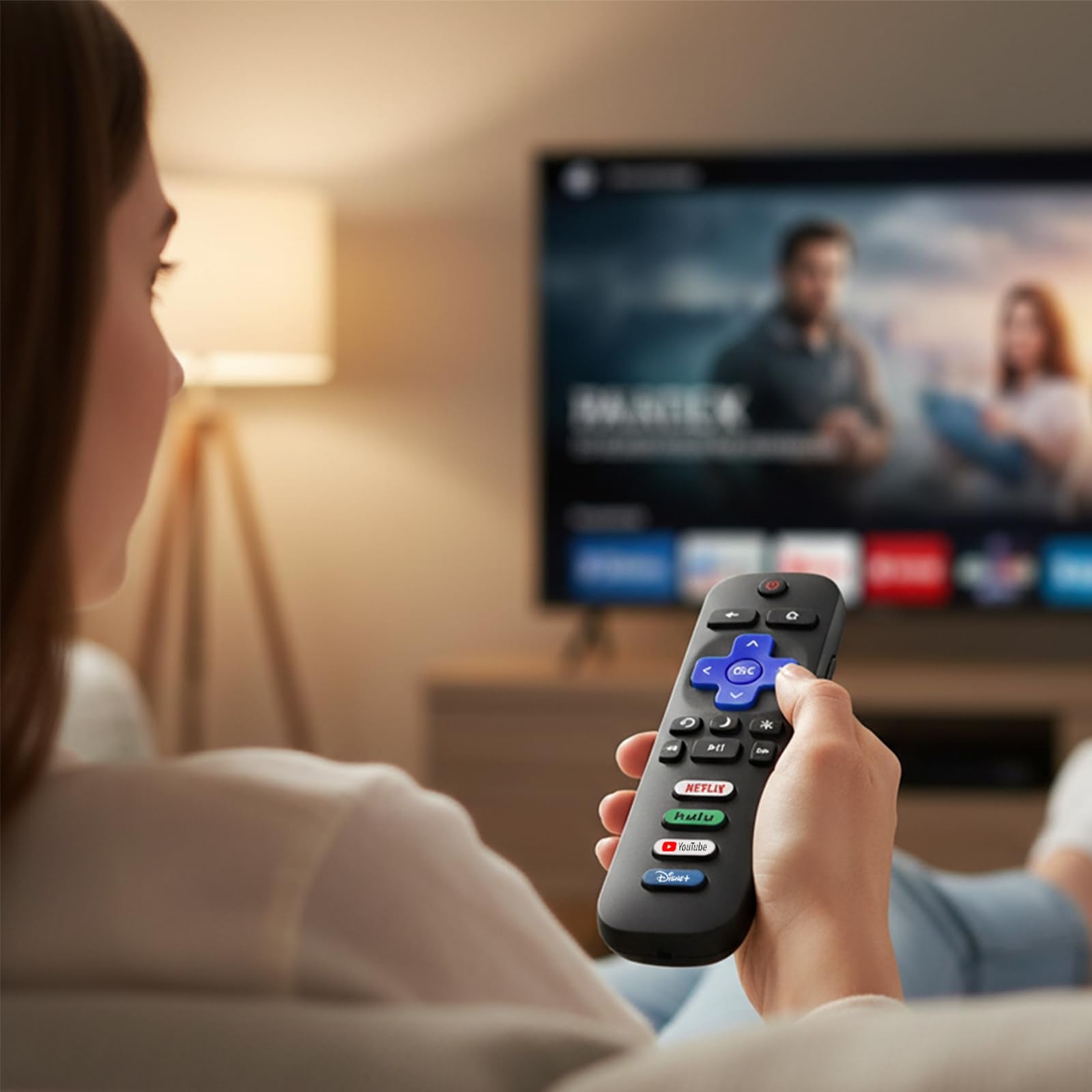 IDGPUW Roku remote 3-pack in hand demonstrating comfortable grip