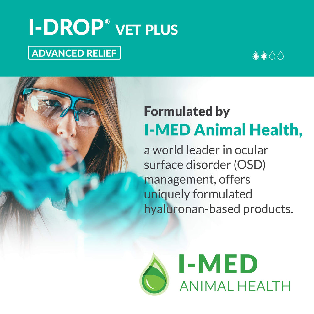 I-DROP VET PLUS dog eye care scene highlighting comfort and hydration.