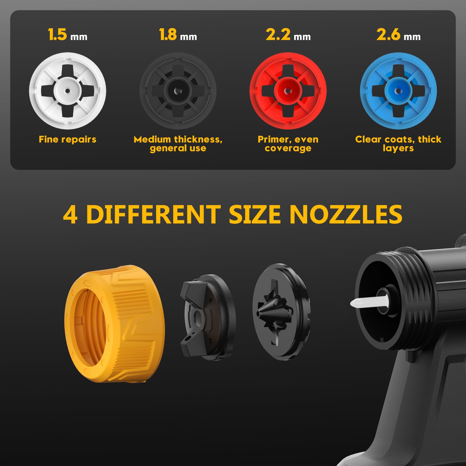 IEBUDA spray system with 2.6mm nozzle for rapid broad-surface coverage.