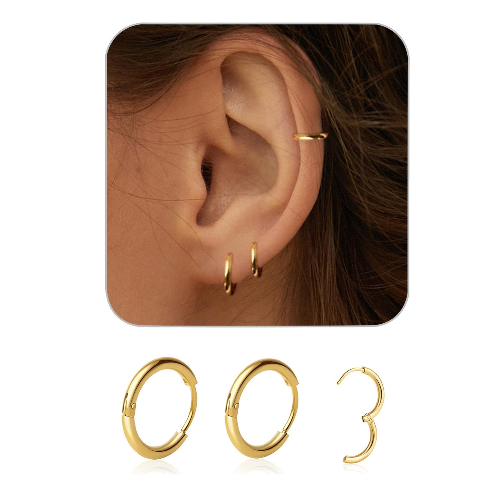 iejsbhrp 6mm gold plated hoop earrings for cartilage and lobe wear.