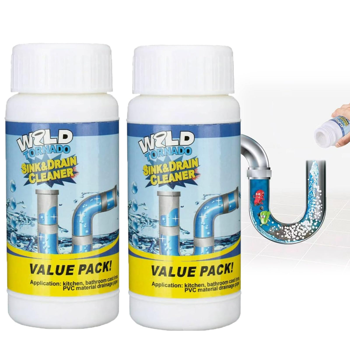 iekufes Wild Tornado two-pack cleaner powders for fast kitchen clog relief