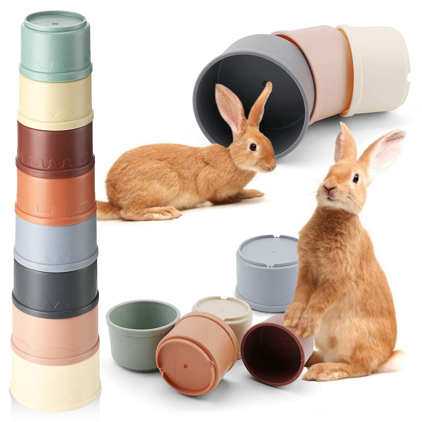 Iffitya 8-pcs stacking cups for bunnies for interactive play and hiding snacks