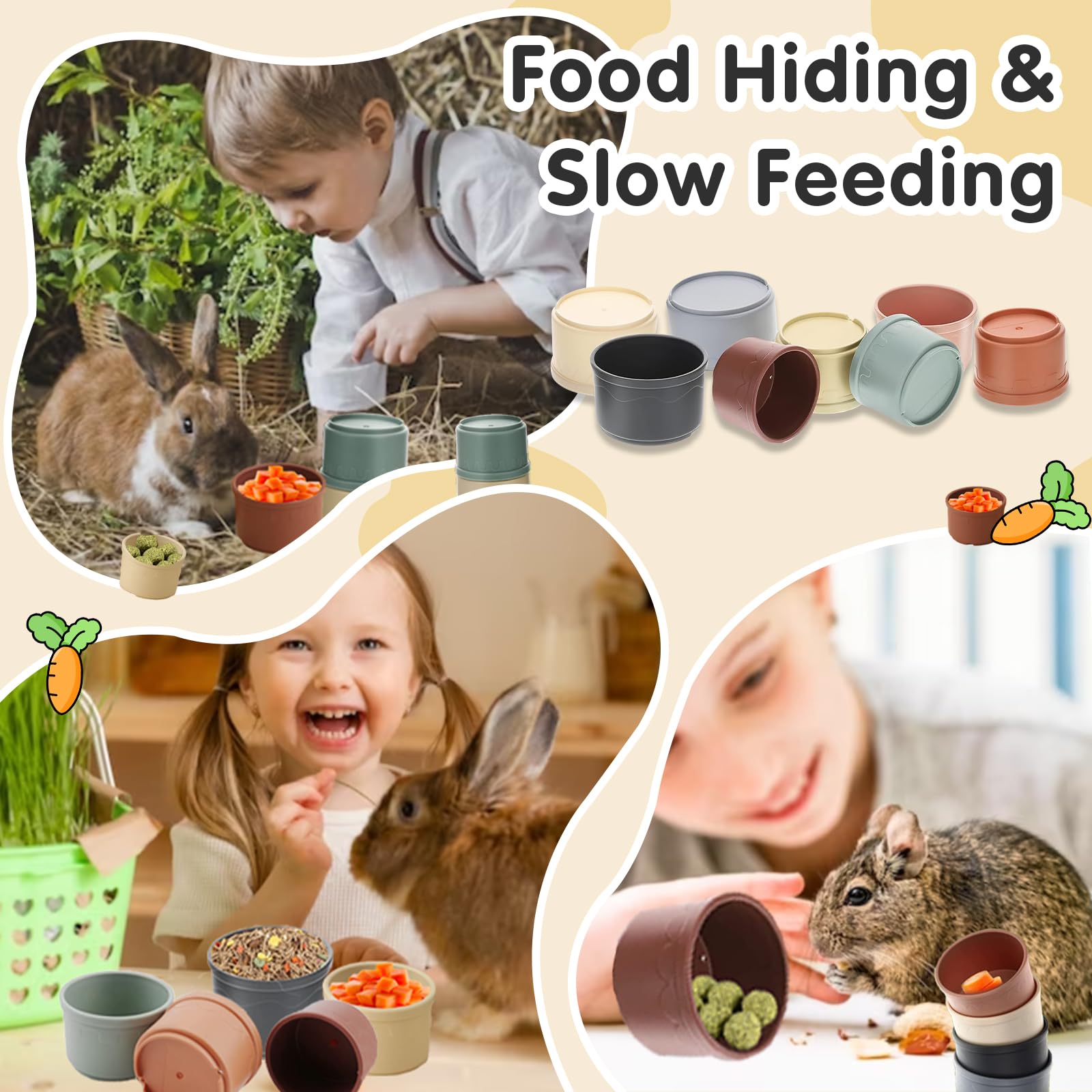 Iffitya colorful matte stacking cups for stimulating bunny enrichment