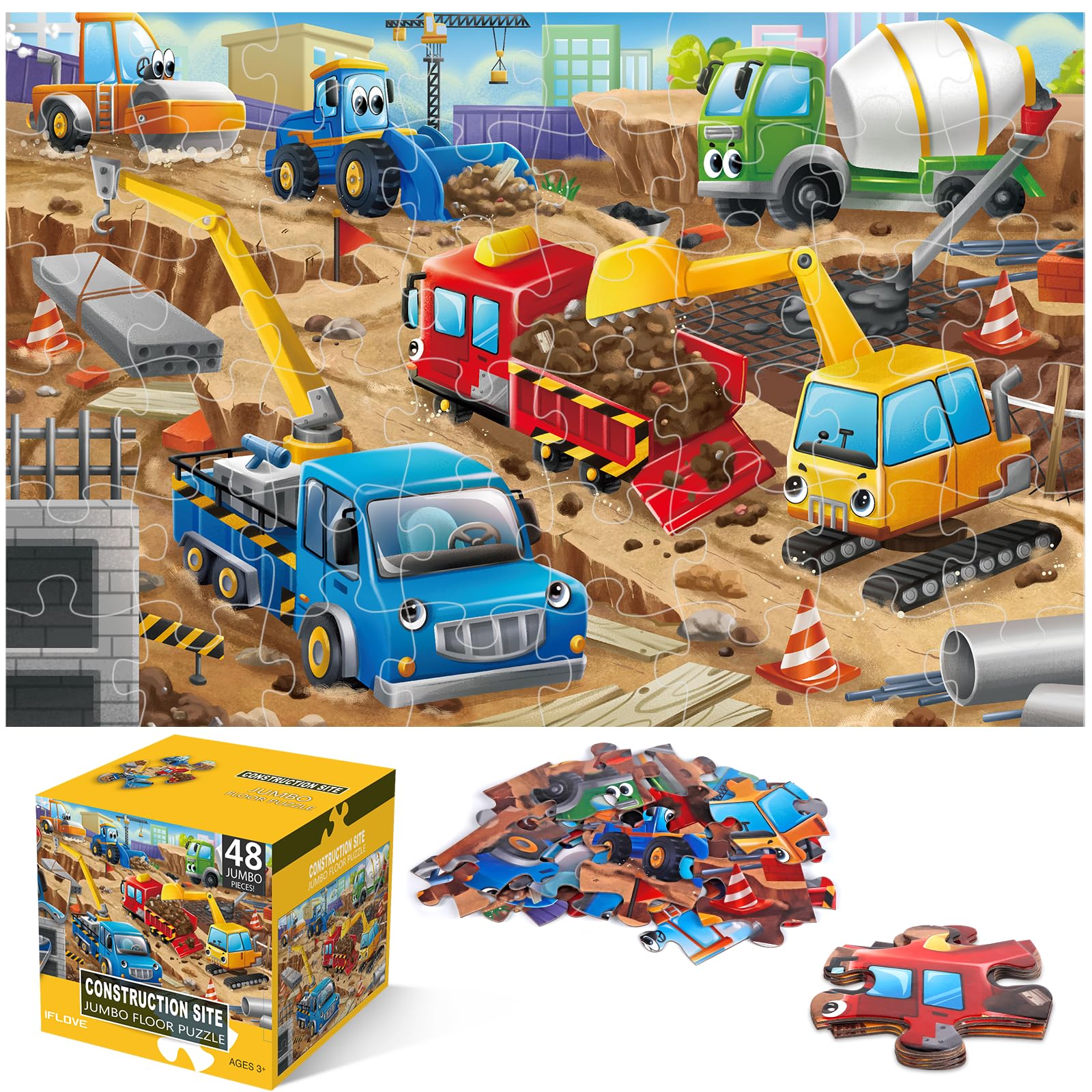 IFLOVE jumbo construction site puzzle boosts hand-eye coordination through bright machinery.