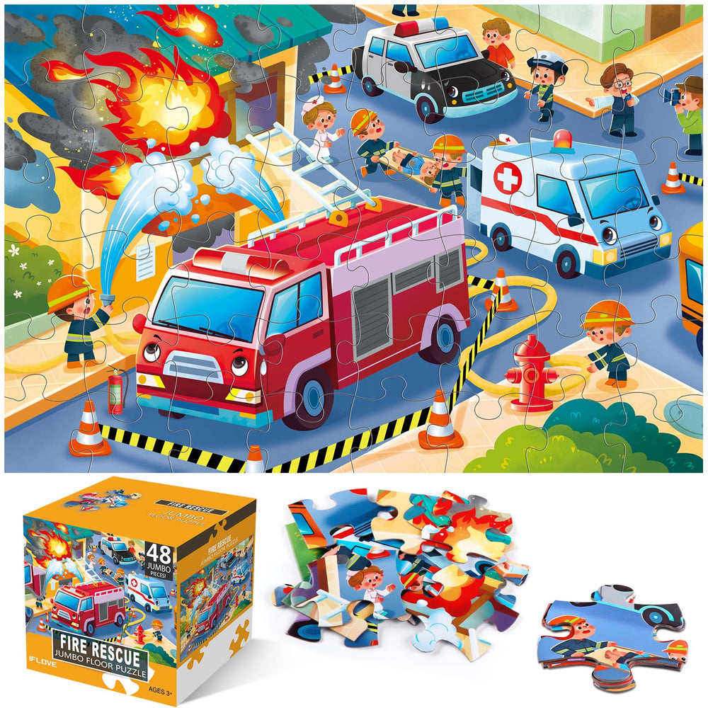 IFLOVE jumbo fire rescue puzzle assembly – vibrant scene for cooperative play and learning.