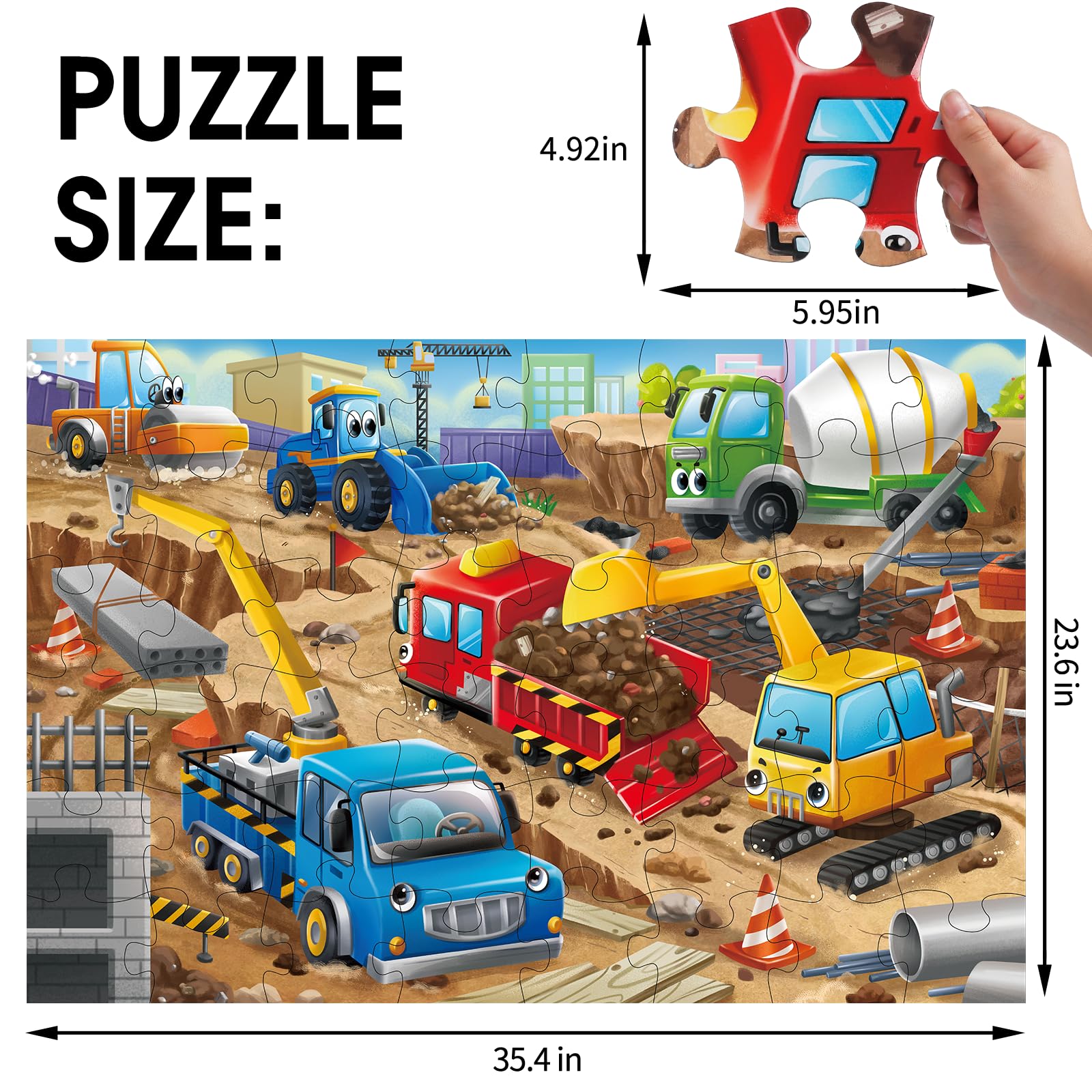 IFLOVE jumbo floor puzzle with construction vehicles supports imaginative play and problem solving.