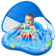 iGeeKid baby play mat with sprinkler and canopy for shaded outdoor fun
