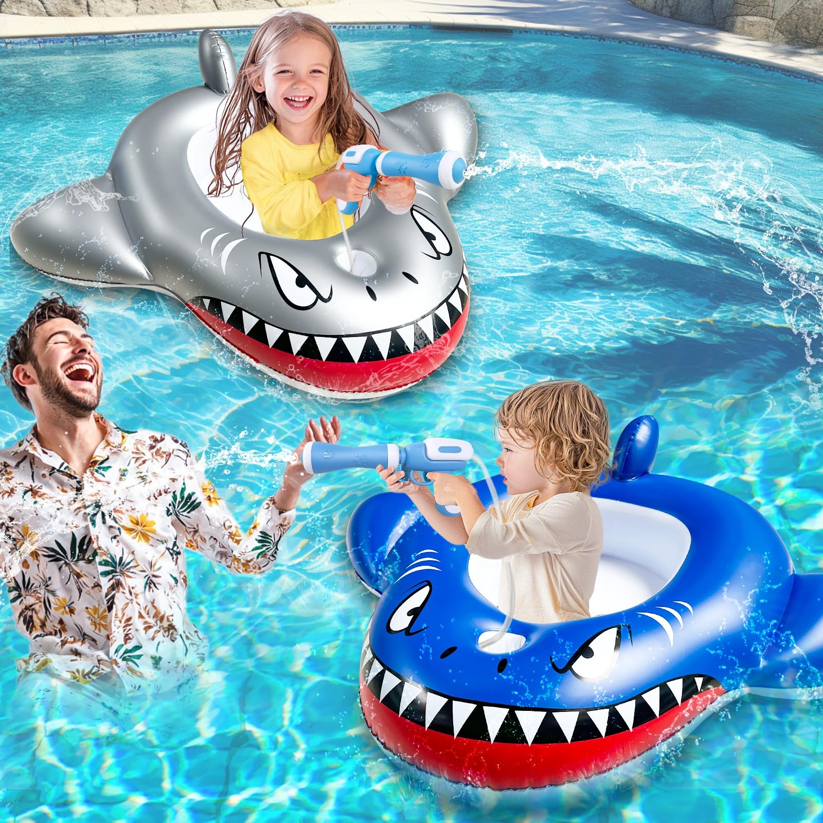 iGeeKid shark float seat keeps children safely positioned on the ride.