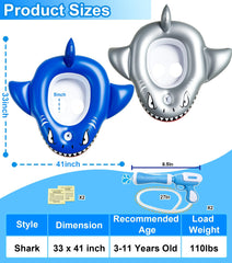 iGeeKid shark pool float silver enables two-player fun with built-in seats.