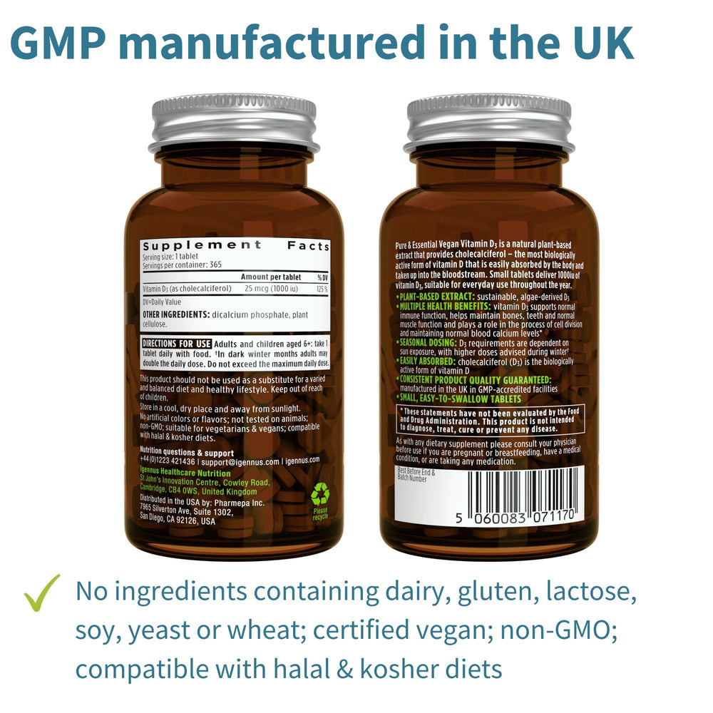 Igennus plant-based algae D3 bottle highlighting sustainable source
