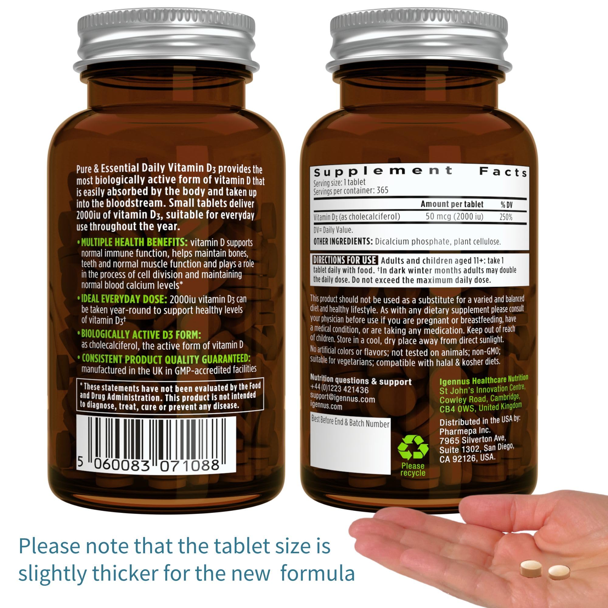 Igennus Daily Vitamin D3 bottle shows 2000iu per tablet for daily use