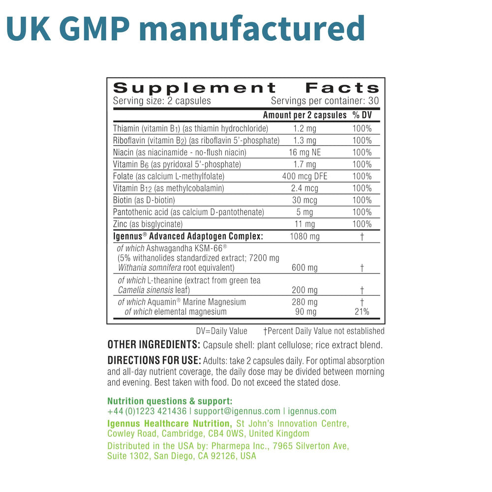 Igennus Full-spectrum B vitamins panel on packaging