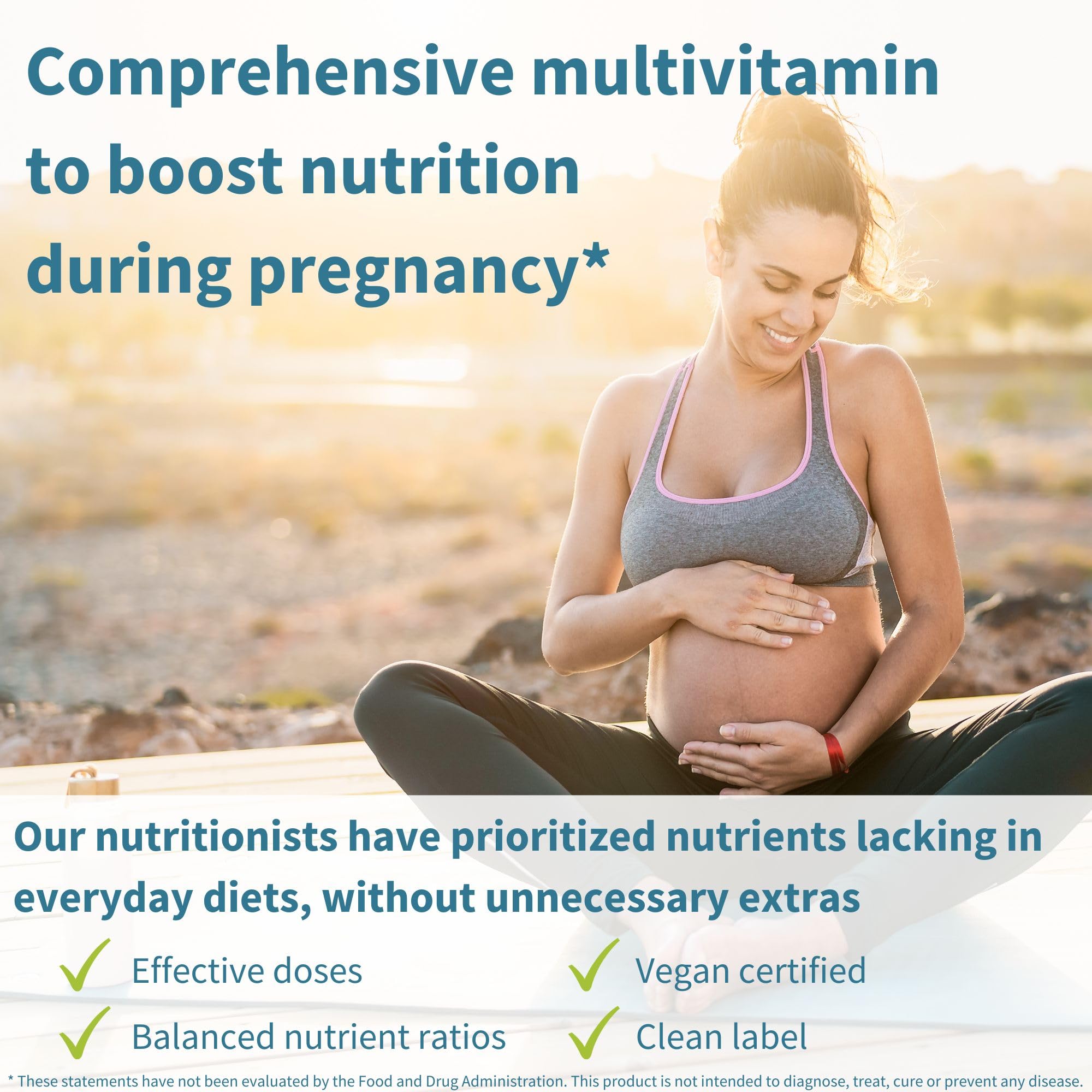 Open Igennus prenatal bottle shows two small tablets for all-day coverage.