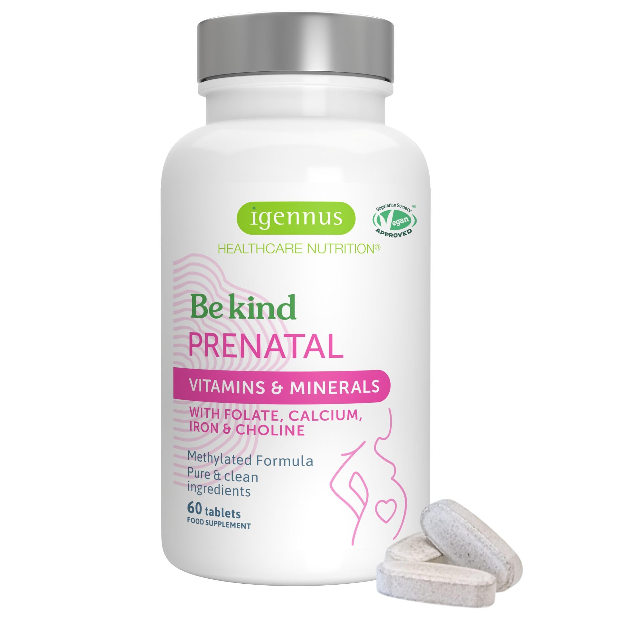 Igennus Methylated Prenatal bottle supports daily pregnancy nutrition with high-absorption vitamins.