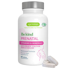 Igennus Methylated Prenatal bottle supports daily pregnancy nutrition with high-absorption vitamins.