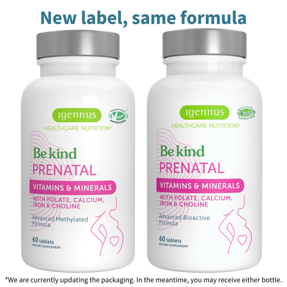 Close-up of Igennus prenatal tablets for gentle, easy daily intake.