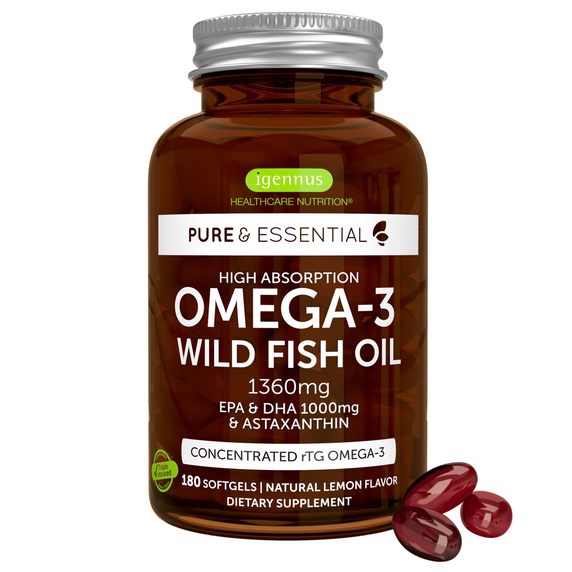 Igennus Ultra Pure Omega-3 rTG wild fish oil bottle highlighting premium sourcing for potential heart support