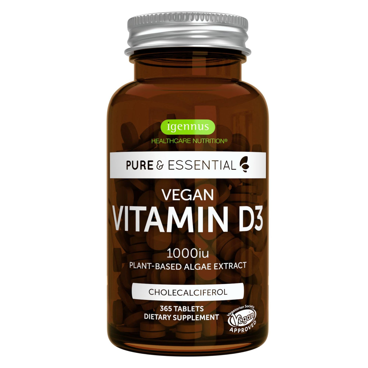 Igennus Vegan Vitamin D3 1000IU tablets in bottle for daily immune support