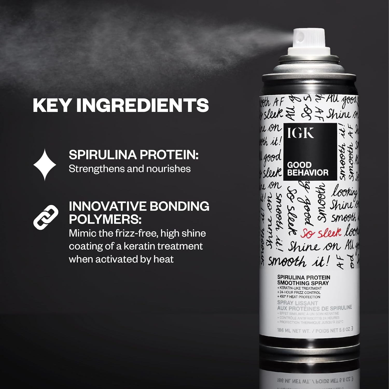 IGK GOOD BEHAVIOR application shot demonstrates easy misting on damp hair.