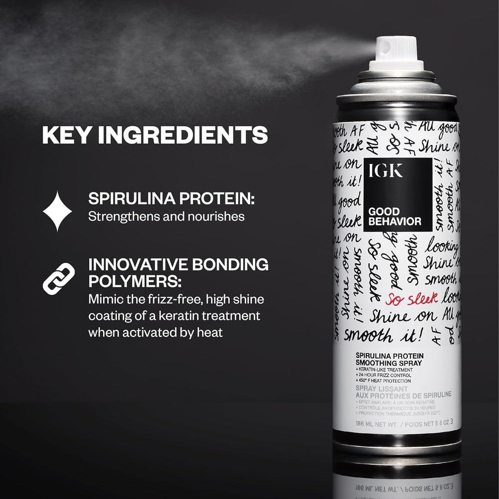 IGK GOOD BEHAVIOR application shot demonstrates easy misting on damp hair.