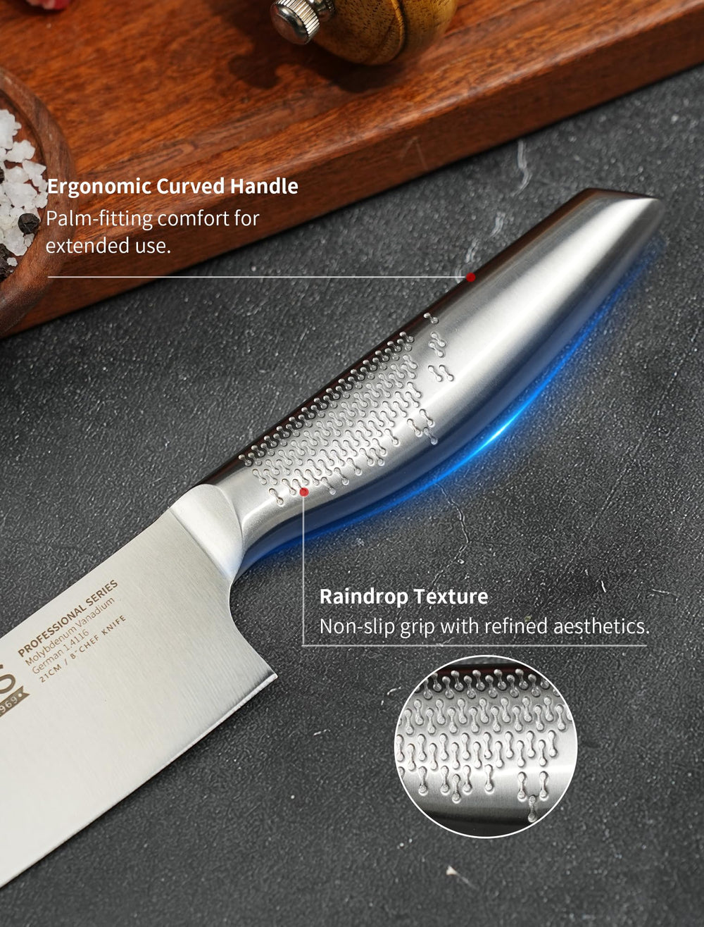 IGNITED CUTLERY 13-degree razor-sharp edge for clean cuts
