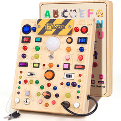 iHarPro busy board with 19 LED switches for engaging hands-on play