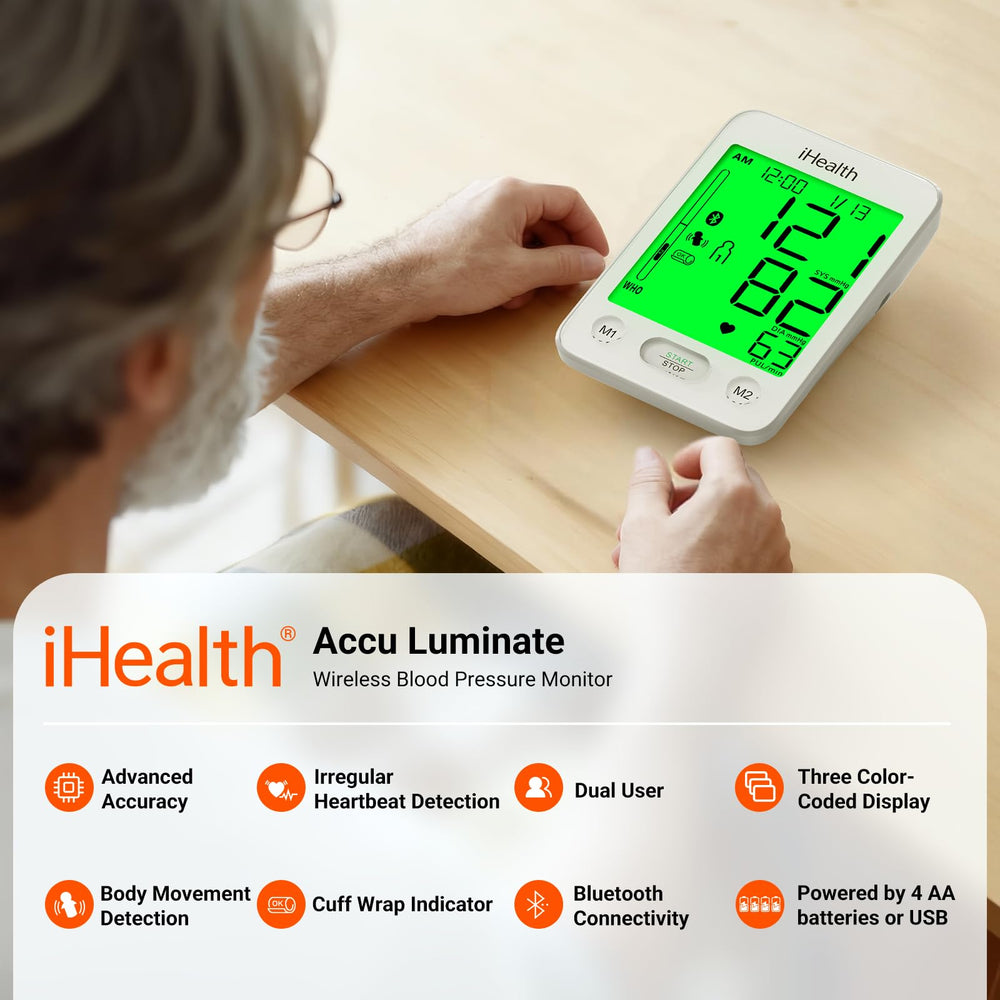 iHealth Accu Luminate BP Monitor display close-up for clear readings