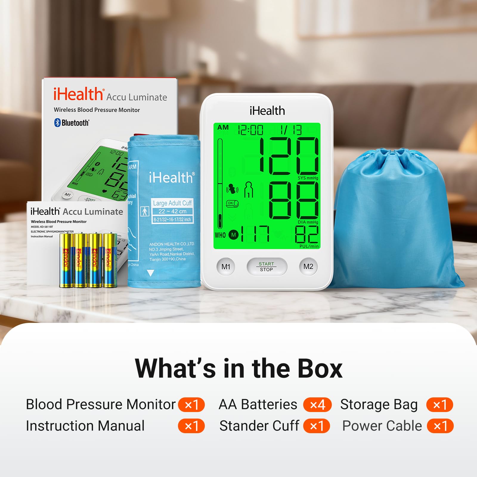 iHealth Accu Luminate BP Monitor package contents and accessories