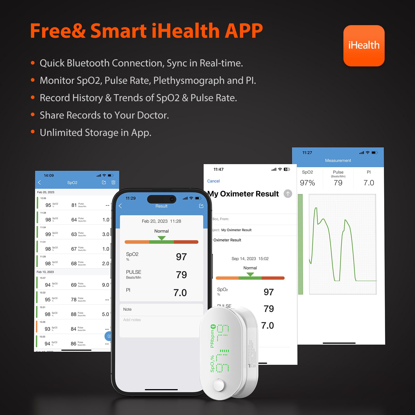 iHealth Air charging cable and built-in rechargeable battery in use.