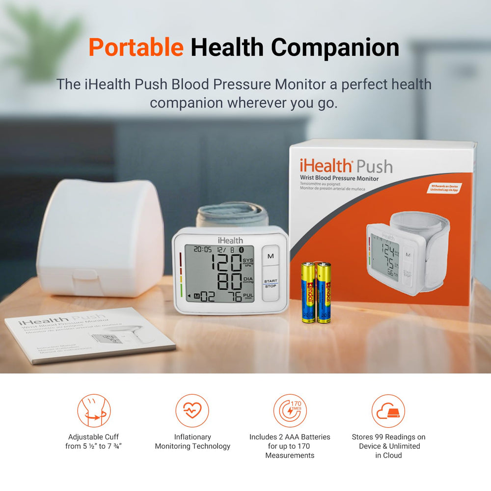 iHealth Push box includes monitor, batteries, case, and manual