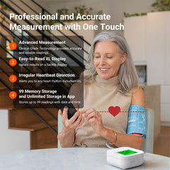 Wide-range cuff fits 22–42 cm for comfortable measurements