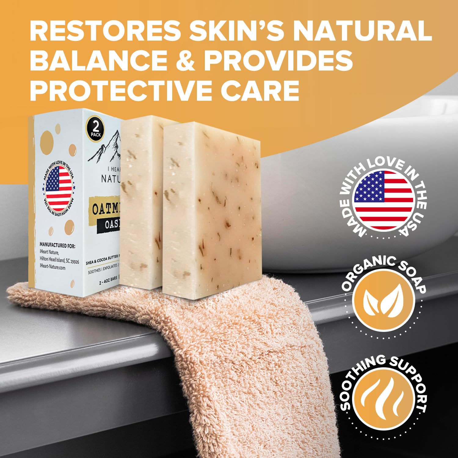 iHeart Nature Olive oil nourishes for a natural glow after cleansing.