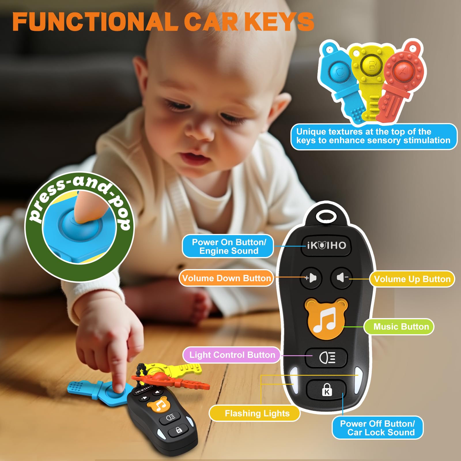 iKOIHO Baby Keys with colorful shapes to promote grasping and recognition