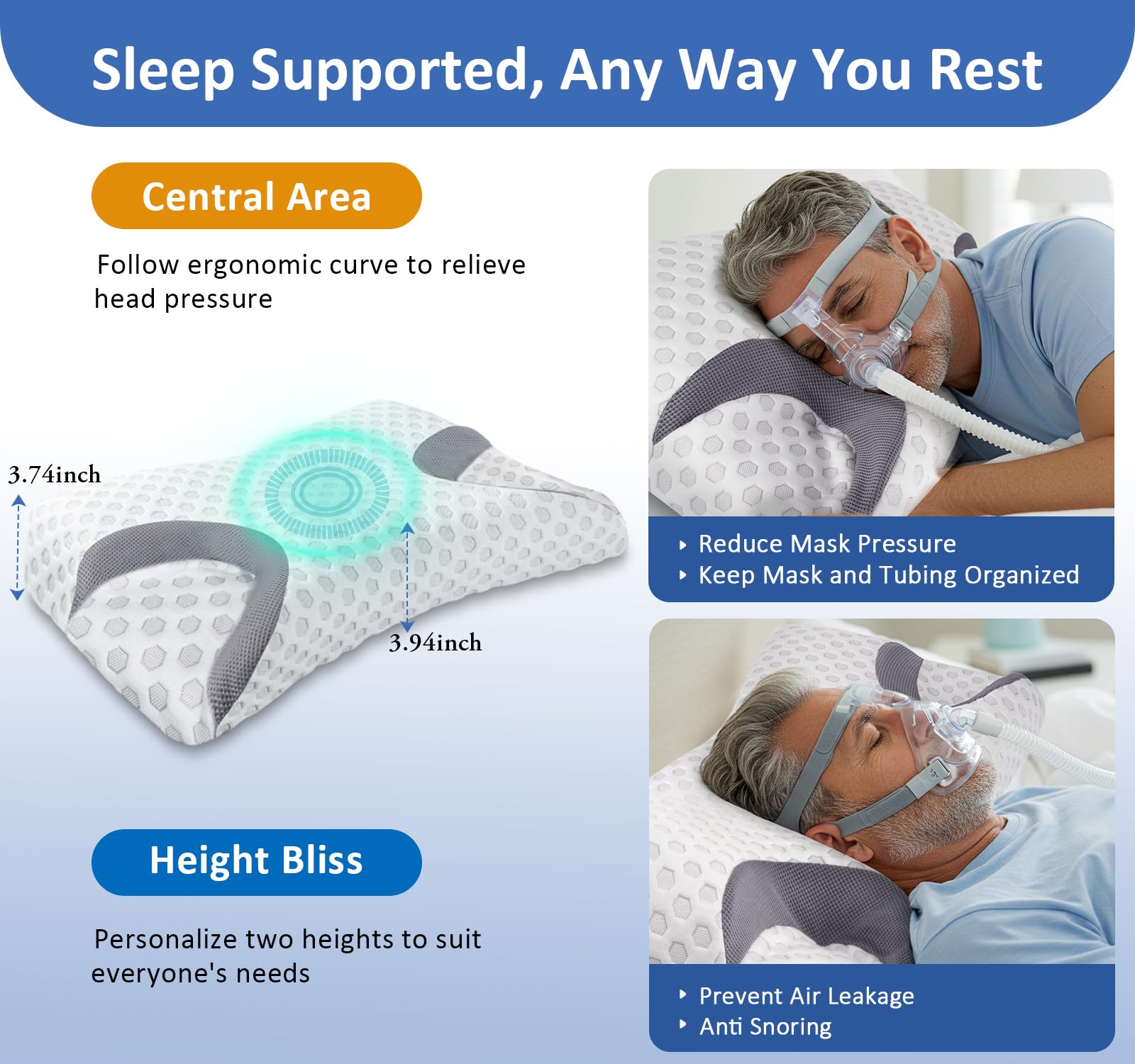 IKSTAR CPAP Pillow memory foam core supports neck and spine alignment.