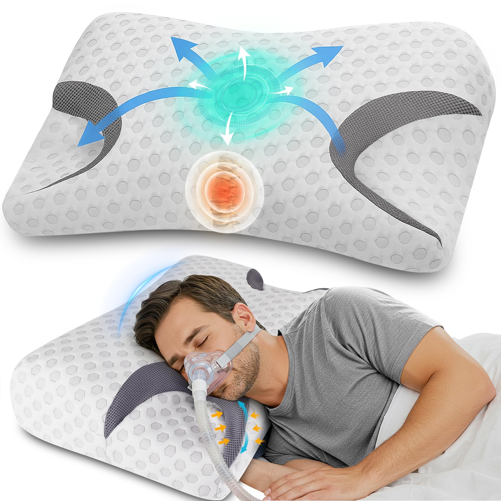 IKSTAR CPAP pillow with universal mask fit supports all mask types for easier nights.